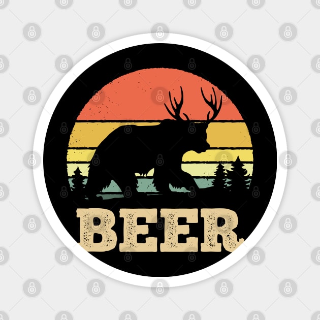 Vintage Sunset Beer Bear Funny Pun Magnet by DetourShirts